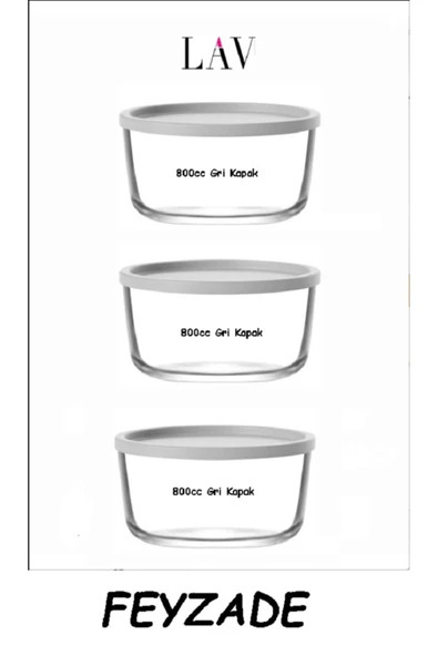 LAV FEYZADE Round Saklama Kabı (800 cc X 3 ADET) ANTRASİT KAPAKLI ürün görseli