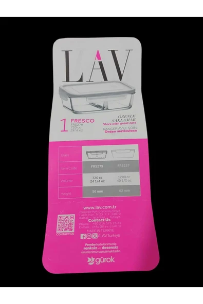 LAV Fresco Bölmeli Kilitli Saklama Kabı 720 Cc (FRS-279) Beyaz Kapaklı - 2