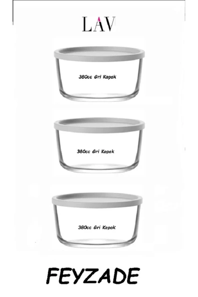 LAV FEYZADE Round Saklama Kabı (380 cc X 3 ADET) ANTRASİT KAPAKLI ürün görseli
