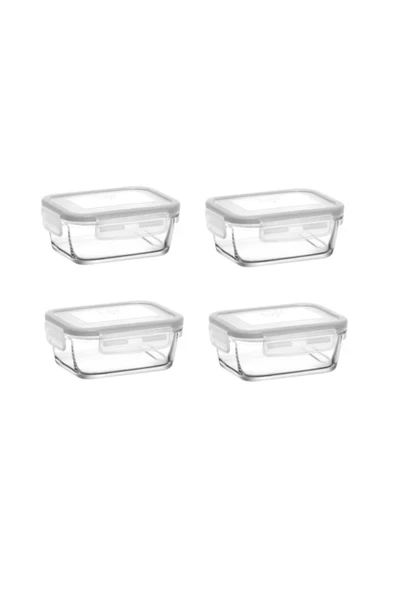 LAV Saklama Kabı 4 Lü Cam Kilitli Saklama Kabı Frs237 400cc Beyaz ürün görseli 1