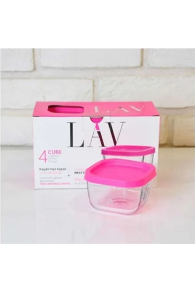 LAV FEYZADE CUBE Kahvaltılık Saklama Kabı Seti PEMBE KAPAKLI (2 Adet 405cc - 4 Adet 270cc) - 2