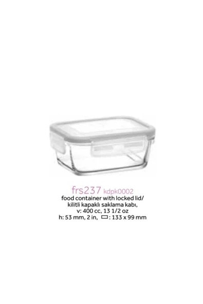 LAV Fresco Kilitli Cam Saklama Kabı 8 Parça 400cc (FRS-237) Beyaz Kapaklı - Resim 4