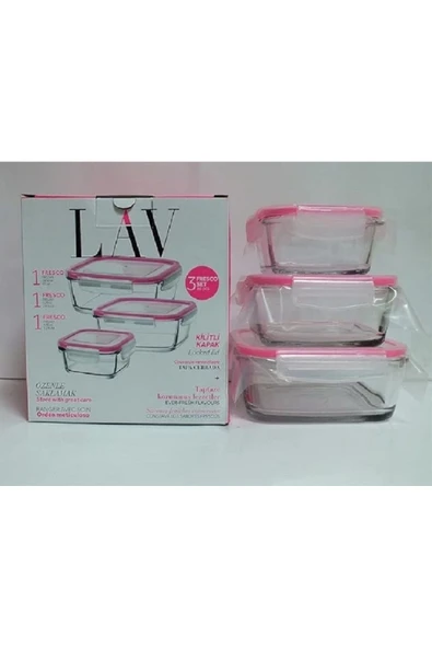 LAV FEYZADE Fresco Cam Kilitli Saklama Kabı 3'lü Set  KARE  (1150cc-720cc-375cc) (FRS249-FRS247-FRS227) - 2