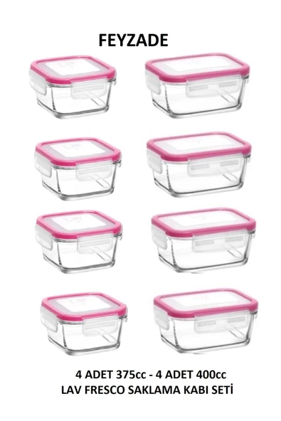 LAV FEYZADE FRESCO Saklama Kabı Seti 4 adet 400cc (DİKDÖRTGEN) ve 4 adet 375cc (KARE) ürün görseli