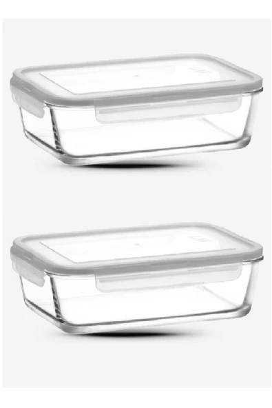LAV Fresco Cam Kilitli Saklama Kabı 2'li Set 1900cc Dikdörtgen (FRS-259) Beyaz Kapaklı ürün görseli