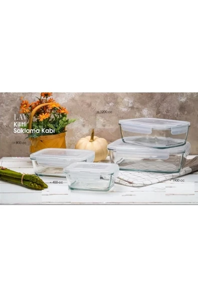 LAV Fresco Kilitli Saklama Kabı 2'li Set 1200cc Dikdörtgen Beyaz Kapaklı (FRS-257) - Resim 2