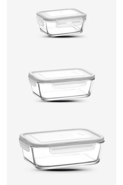 LAV Cam Kilitli Saklama Kabı 3 Boy Yeni Seri-dikdörtgen Beyaz 3'lü (1200cc+800cc+400cc) ürün görseli