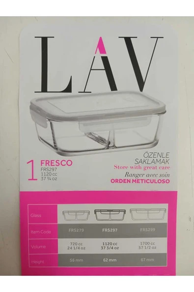 LAV FEYZADE Fresco İKİ BÖLÜMLÜ Kilitli Cam Saklama Kabı 3’lü Set 1120cc DİKDÖRTGEN (FRS-297) - 6