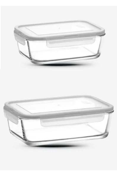 LAV Fresco Kilitli Saklama Kabı 2'li Dikdörtgen Beyaz 2 Boy Cam Saklama Kabı (1900CC 1200CC) ürün görseli