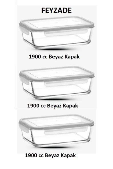 FEYZADE LAV Fresco Kilitli Cam Saklama Kabı (1900cc x 3 adet) BEYAZ KAPAKLI (FRS-259) ürün görseli