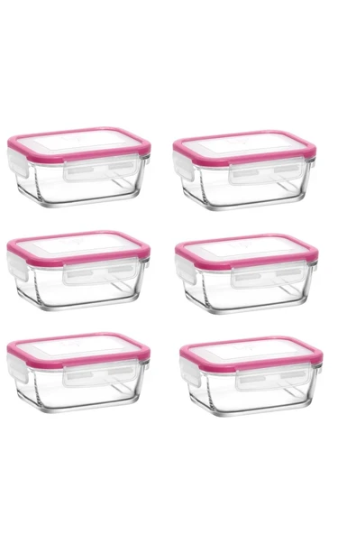 LAV Feyzade Fresco Cam Kilitli Kahvaltılık Saklama Kabı 6'lı Set 400cc Pembe Kapak (FRS-237)