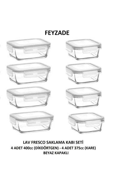 LAV Feyzade Fresco Saklama Kabı Seti 4 Adet 400cc (DİKDÖRTGEN) Ve 4 Adet 375cc (KARE) ürün görseli