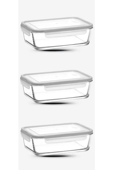 LAV Cam Kilitli Saklama Kabı 3'lü Set 1900cc-yeni Seri Büyük Dikdörtgen Cam Saklama Kabı ürün görseli