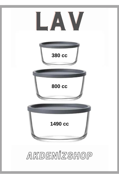 LAV Round Antrasit Saklama Kabı 380-800-1490 Cc 3 Lü Takım ürün görseli