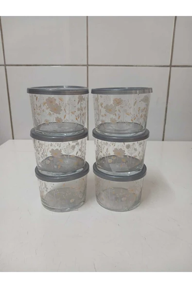 LAV FEYZADE Bodega Saklama Kabı (240ccx6 Adet) ANTRASİT KAPAKLI ÇİÇEK DESENLİ (LV-BDG-384) - Resim 2