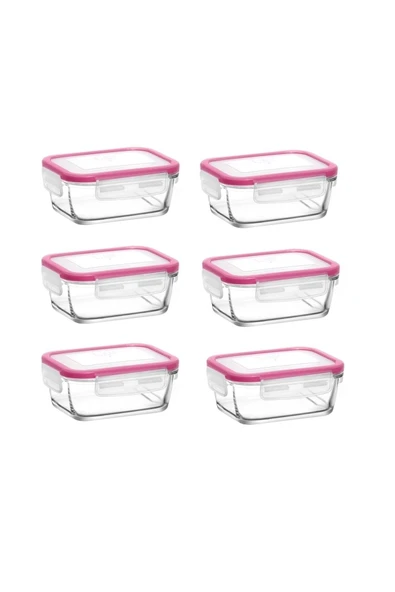 LAV Feyzade Fresco Cam Kilitli Kahvaltılık Saklama Kabı 6'lı Set 400cc Pembe Kapak (FRS-237) - 3