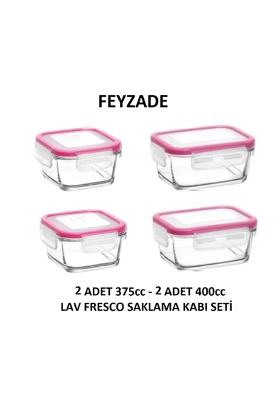 LAV FEYZADE FRESCO Saklama Kabı Seti 2 adet 400cc (DİKDÖRTGEN) ve 2 adet 375cc (KARE)