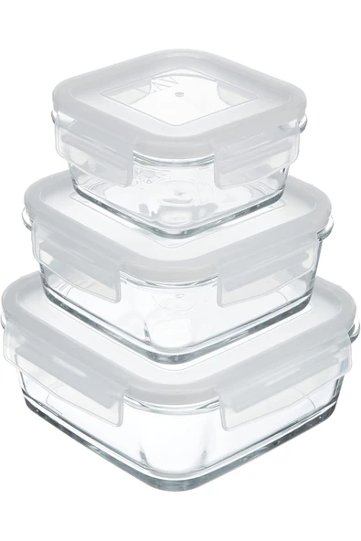 Lav Fresco 3'lü Saklama Kabı Seti (1150CC-720CC-375CC) Kare Beyaz Kapaklı ürün görseli