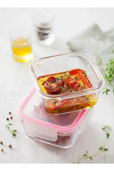 LAV Feyzade Fresco Cam Kilitli Saklama Kabı 4'lü Set Frs227 Pembe 375cc Kare - 2
