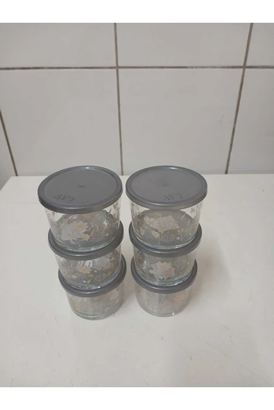 LAV FEYZADE Bodega Saklama Kabı (240ccx6 Adet) ANTRASİT KAPAKLI ÇİÇEK DESENLİ (LV-BDG-384) ürün görseli