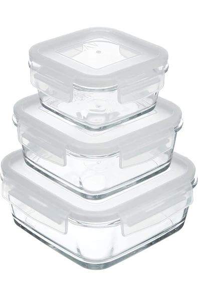 LAV FEYZADE Fresco Cam Kilitli Saklama Kabı 3'lü Set KARE (1150cc-720cc-375cc) (FRS249-FRS247-FRS227) ürün görseli