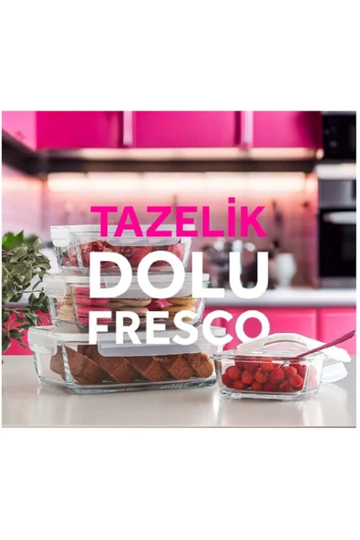 FEYZADE LAV Fresco Kilitli Cam Saklama Kabı (1900cc x 3 adet) BEYAZ KAPAKLI (FRS-259) - Resim 2