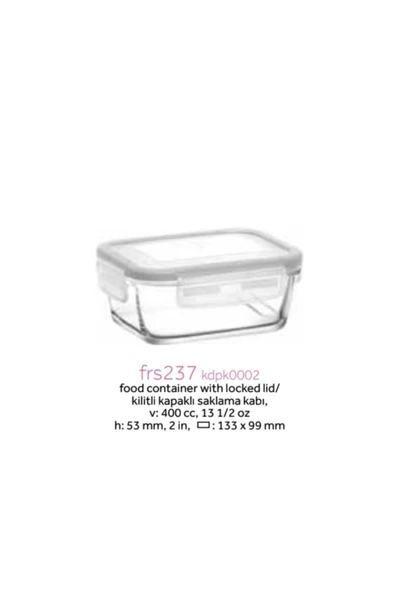 LAV Fresco Kilitli Cam Saklama Kabı Seti 6 Adet 400cc Beyaz Kapak (FRS-237) - Resim 2