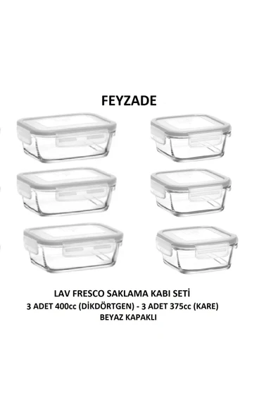 LAV Feyzade Fresco Saklama Kabı Seti 3 Adet 400cc (DİKDÖRTGEN) Ve 3 Adet 375cc (KARE) ürün görseli