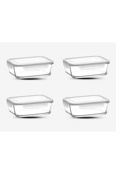 LAV Fresco Cam Kilitli Saklama Kabı 4'lü Set 1200cc Dikdörtgen (FRS-257) Beyaz Kapaklı ürün görseli