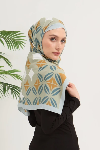 FEYZADE Sena Scarfs ARMİNE KARO DESEN YEŞİL ŞAL 75x180 - 4