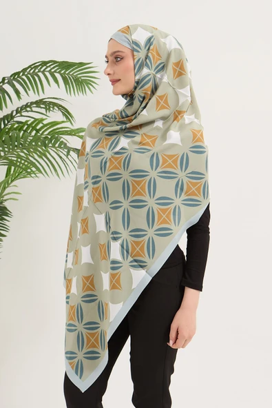 FEYZADE Sena Scarfs ARMİNE KARO DESEN YEŞİL ŞAL 75x180 - 3