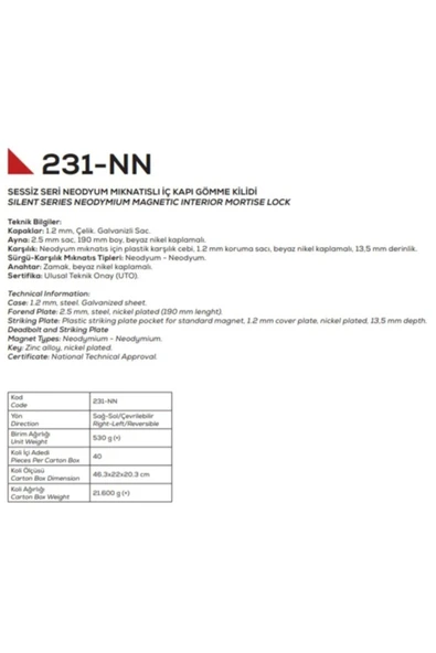 KALE 231nn Oda Kilidi 50mm Nikel Oval Mıknatıslı - Resim 3