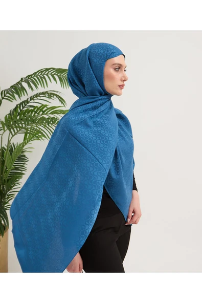 FEYZADE Sena Scarfs BELLİ SCARFS İNDİGO JAKAR ŞAL 75x180 - 4