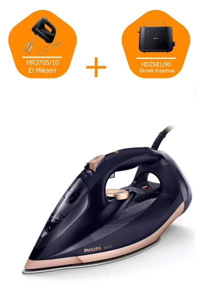 Philips 3'lü Set Azur Dst7510/80 Ütü Hd2581/90 Ekmek Kızartma Hr3705/10 El Mikseri