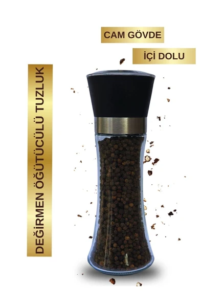 RK Baharat Değirmen Cam Tuzluk Çankırı Doğal Tuz ile dolu şekilde - 3