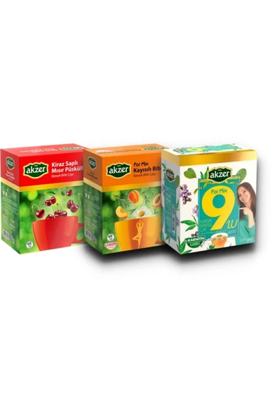 Akzer Kiraz Saplı 60 Poşet & Kayısılı Biberiyeli 60 Poşet & For Mix 9'lu 60 Poşet - 1