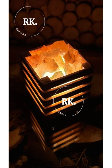 RK Baharat HİMALAYA TUZ LAMBASI KARE AHŞAP MODEL - 1
