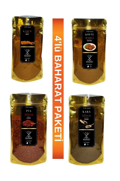 RK Baharat 4’lü Baharat Paketi Ürünler 70 Gramdır (KAJUN,KÖFTE BAHARATI,PUL BİBER,KARABİBER)