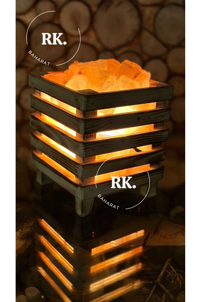 RK Baharat HİMALAYA TUZ LAMBASI KARE AHŞAP MODEL - 2