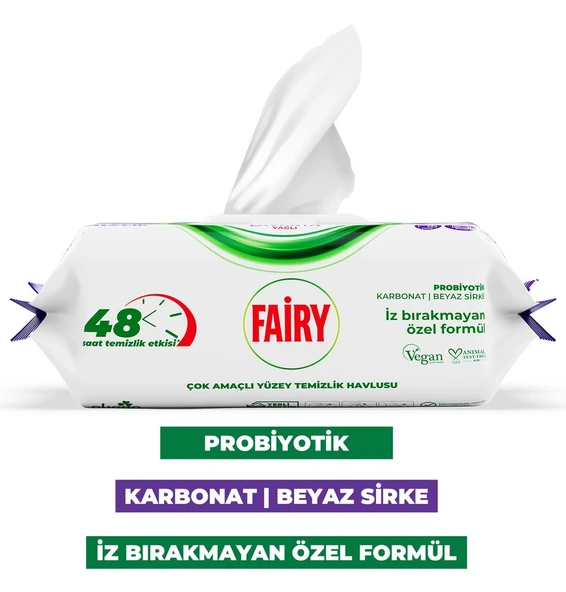 Fairy Yüzey Temizlik Havlusu 100 Yaprak Lavanta Yağlı - Beyaz Sirke - Karbonat (4 Lü Set) 400 Yaprak - 4