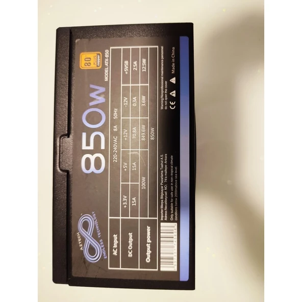 AZTECH Atx 850 850W 14 cm Fan 80 Plus Copper Tam Modüler Psu - 5