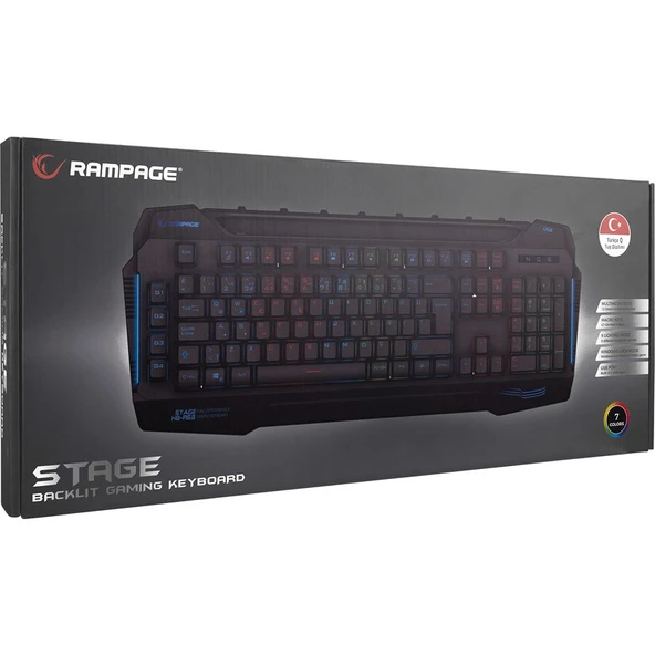Rampage KB-R63 Stage Siyah USB 7 Renk Aydınlatmalı Q 4 Macro Fonksiyon USB Hub Oyuncu Klavyesi - Resim 7