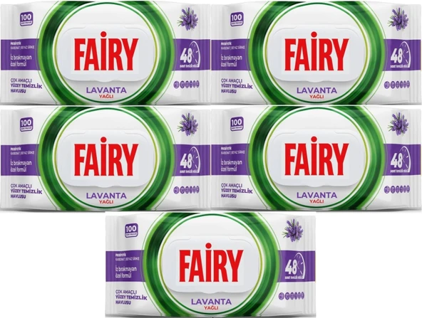 Fairy Yüzey Temizlik Havlusu 100 Yaprak Lavanta Yağlı - Beyaz Sirke - Karbonat (5 Li Set) 500 Yaprak
