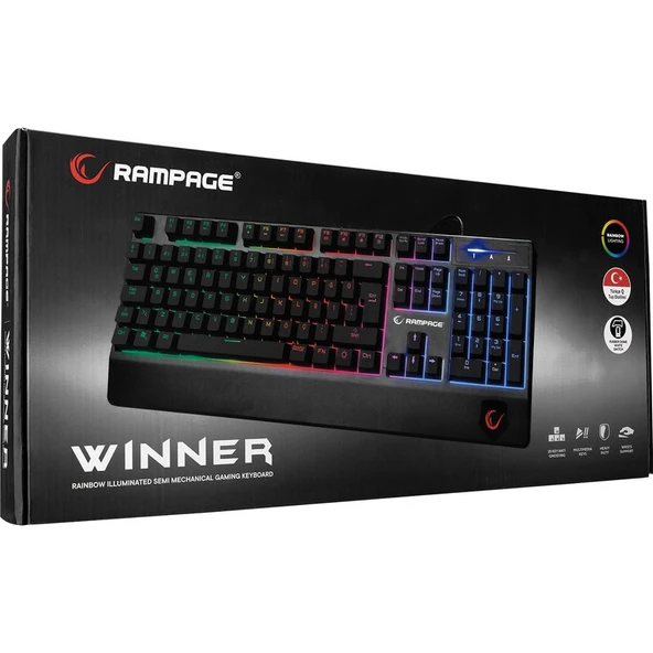 Rampage KB-R34 WINNER Semi Mekanik Q Rainbow Işıklı Gaming Oyuncu Klavyesi - Resim 7