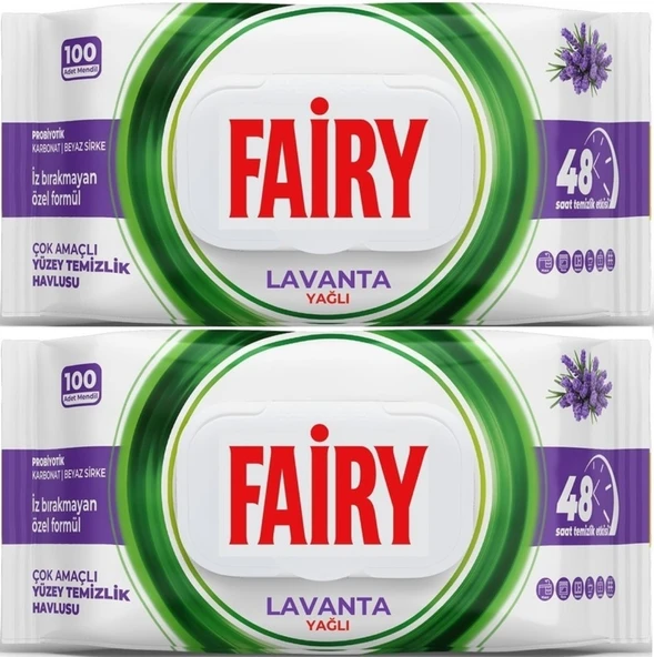 Fairy Yüzey Temizlik Havlusu 100 Yaprak Lavanta Yağlı - Beyaz Sirke - Karbonat (2 Li Set) 200 Yaprak