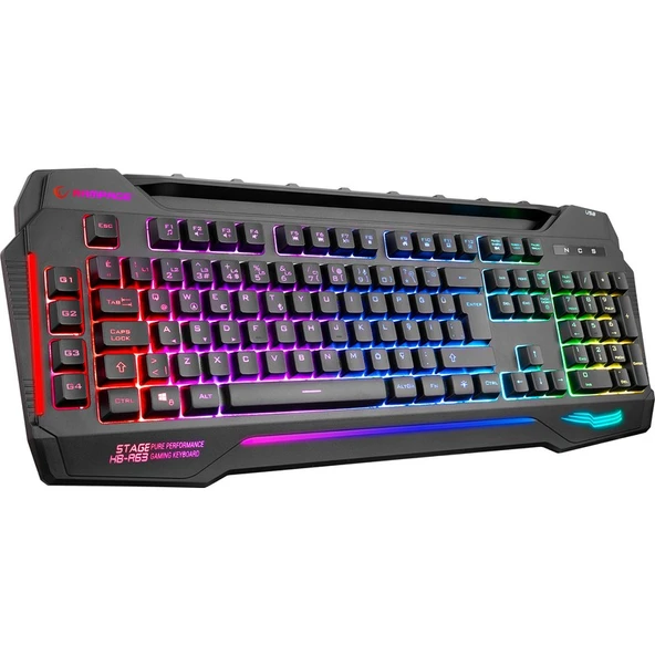 Rampage KB-R63 Stage Siyah USB 7 Renk Aydınlatmalı Q 4 Macro Fonksiyon USB Hub Oyuncu Klavyesi - Resim 2