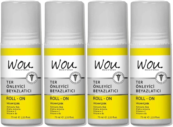 Wou World Of Unique Roll-On Unisex Deodorant 75ML Ter Önleyici Beyazlatıcı (4 Lü Set)