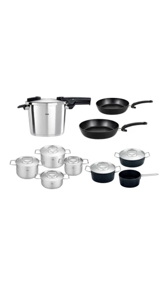 Fissler Vitaquick Premium 6Lt Düdüklü Tencere ve İndiksiyon Tabanlı Metal Kapaklı Tencere Tava Seti