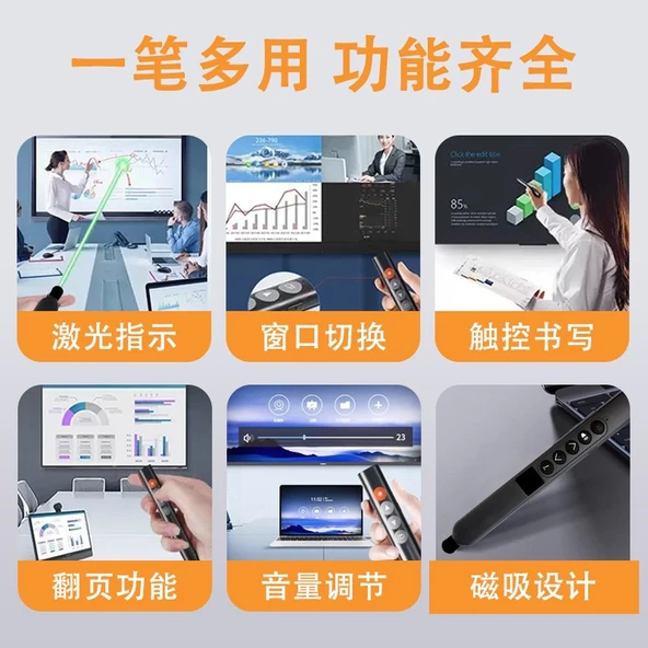 Akıllı Tahta/Telefon/Tablet Dokunmatik Kalem Lazer Presenter Kablosuz Sunum Kumandası-Fiber Uçlu-2 - 6