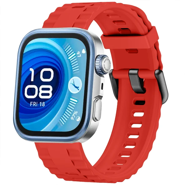 Huawei Watch Fit3 Fit 4 Fit 4 Pro İle Uyumlu GlacierFlex Metal Tokalı Spor Silikon Kordon  Kırmızı ürün görseli